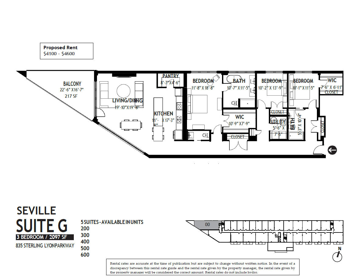 Floor plan for 3 beds, 3 baths, 2097 sqft
